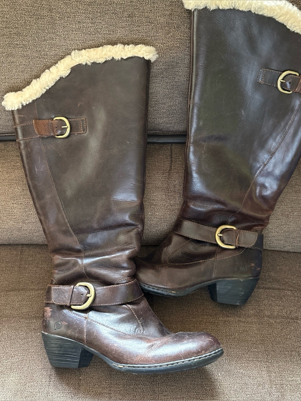Born Gira Tall Leather Riding Boots Shearling Lined Brown Equestrian Women 11